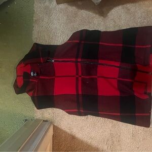 Red & Black Plaid Zip-Up Vest